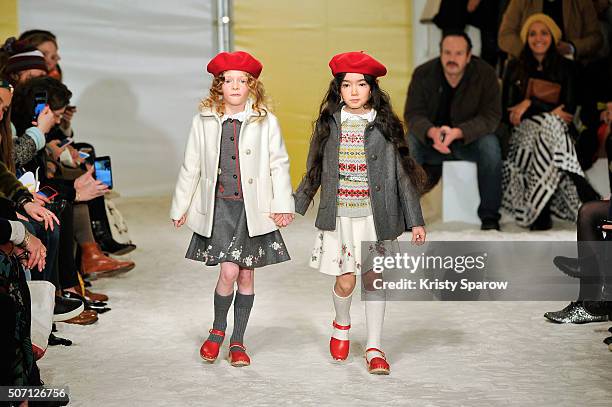 Models walk the runway during the Bonpoint Spring Summer 2016 show as part of Paris Fashion Week on January 27, 2016 in Paris, France.