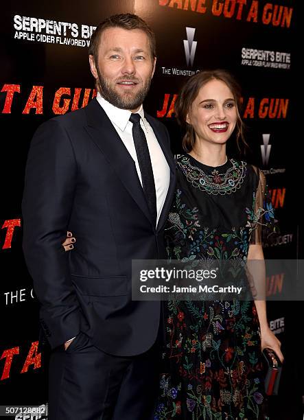 Actors Joel Edgerton and Natalie Portman attend the New York premiere of "Jane Got A Gun" hosted by The Weinstein Company with the Cinema Society and...