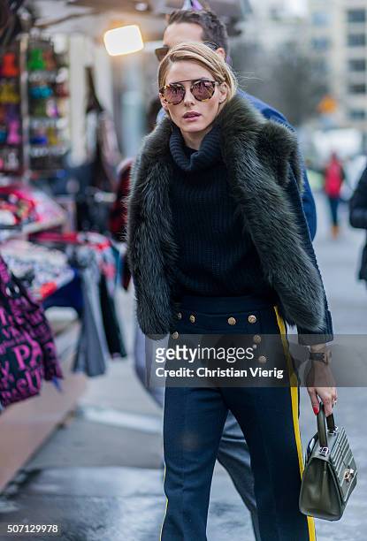 January 27: Olivia Palermo outside Elie Saab during the Paris Fashion Week -Haute Couture- Spring/Summer 2016 on January 27, 2016 in Paris, France.