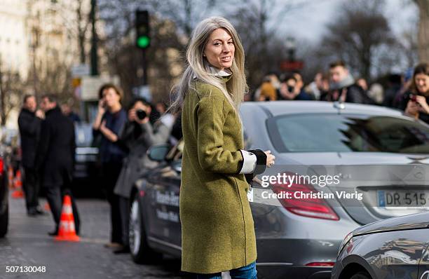 January 27: Sarah Harris outside Elie Saab during the Paris Fashion Week -Haute Couture- Spring/Summer 2016 on January 27, 2016 in Paris, France.