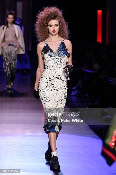 Model Lindsey Wixson walks the runway during the Jean Paul Gaultier Spring Summer 2016 show as part of Paris Fashion Week on January 27, 2016 in...
