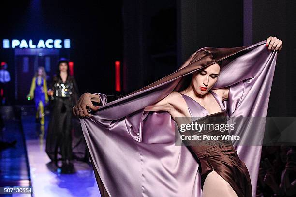 Model Anna Cleveland walks the runway during the Jean Paul Gaultier Spring Summer 2016 show as part of Paris Fashion Week on January 27, 2016 in...