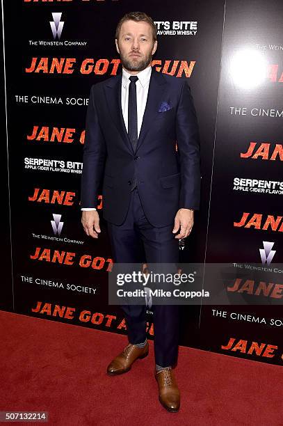 Actor Joel Edgerton attends the New York premiere of "Jane Got A Gun" hosted by The Weinstein Company with the Cinema Society and Serpent's Bite at...