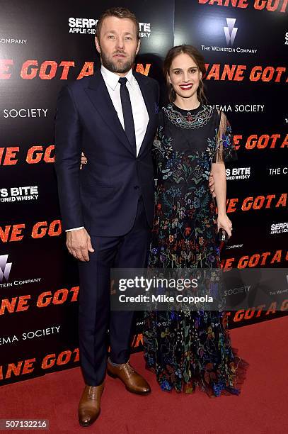 Actors Joel Edgerton and Natalie Portman attend the New York premiere of "Jane Got A Gun" hosted by The Weinstein Company with the Cinema Society and...