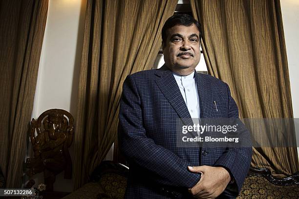 Nitin Gadkari, India's road and transport minister, stands for a photograph during an interview in New Delhi, India, on Tuesday, Jan. 26, 2016....