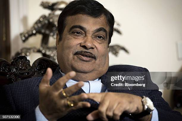 Nitin Gadkari, India's road and transport minister, speaks during an interview in New Delhi, India, on Tuesday, Jan. 26, 2016. Gadkari is seeking as...