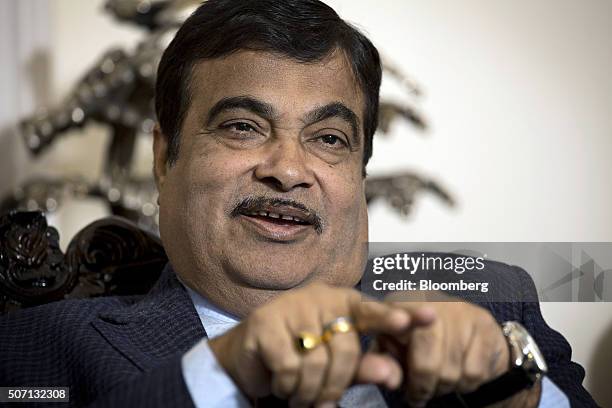 Nitin Gadkari, India's road and transport minister, speaks during an interview in New Delhi, India, on Tuesday, Jan. 26, 2016. Gadkari is seeking as...