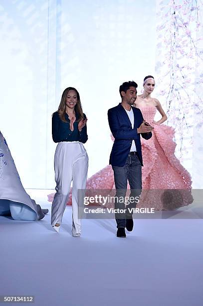 Fashion designers Tamara Ralph and Michael Russo walk the runway during the Ralph & Russo Spring Summer 2016 show as part of Paris Fashion Week on...