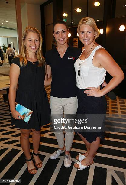 Daria Gavrilova, Giaan Rooney and Liesel Jones pose at the Celebration of Inspirational Women brunch during day 11 of the 2016 Australian Open at...