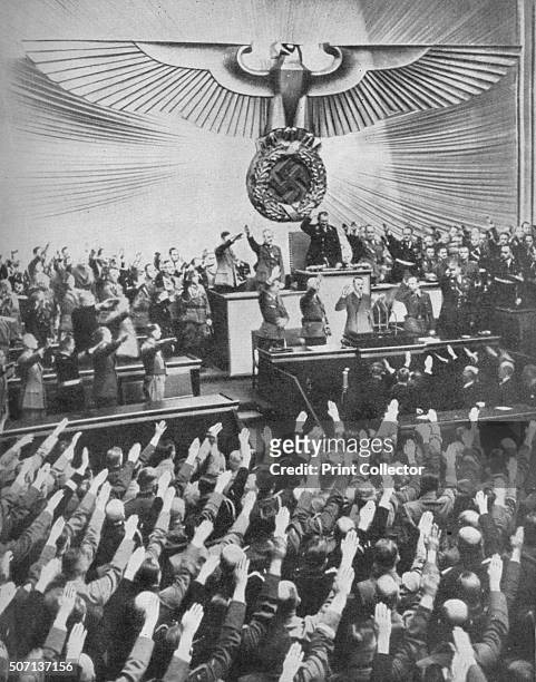 Hitler Makes His Peace Speech in the Reichstag' . 6 October 1939, Hitler delivering a speech at the Reichstag on the German campaign in Poland at the...