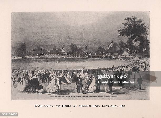 England v Victoria at Melbourne, Australia, January 1862 . Scene from a match on the first tour to Australia by an England cricket team. The England...