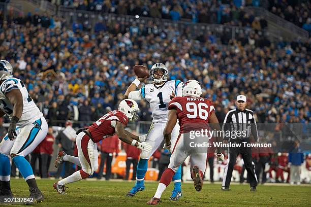 Playoffs: Carolina Panthers QB Cam Newton in action, making pass vs Arizona Cardinals at Bank of America Stadium. Charlotte, NC 1/24/2016 CREDIT:...