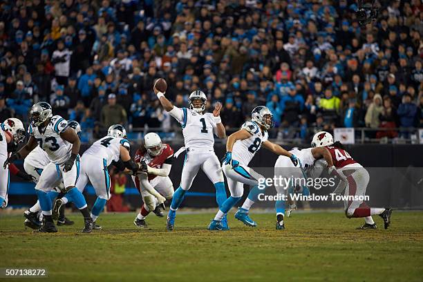 Playoffs: Carolina Panthers QB Cam Newton in action, making pass vs Arizona Cardinals at Bank of America Stadium. Charlotte, NC 1/24/2016 CREDIT:...