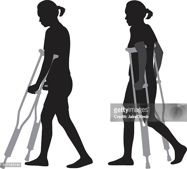 bildbanksillustrationer, clip art samt tecknat material och ikoner med woman walking on crutches silhouettes - crutch