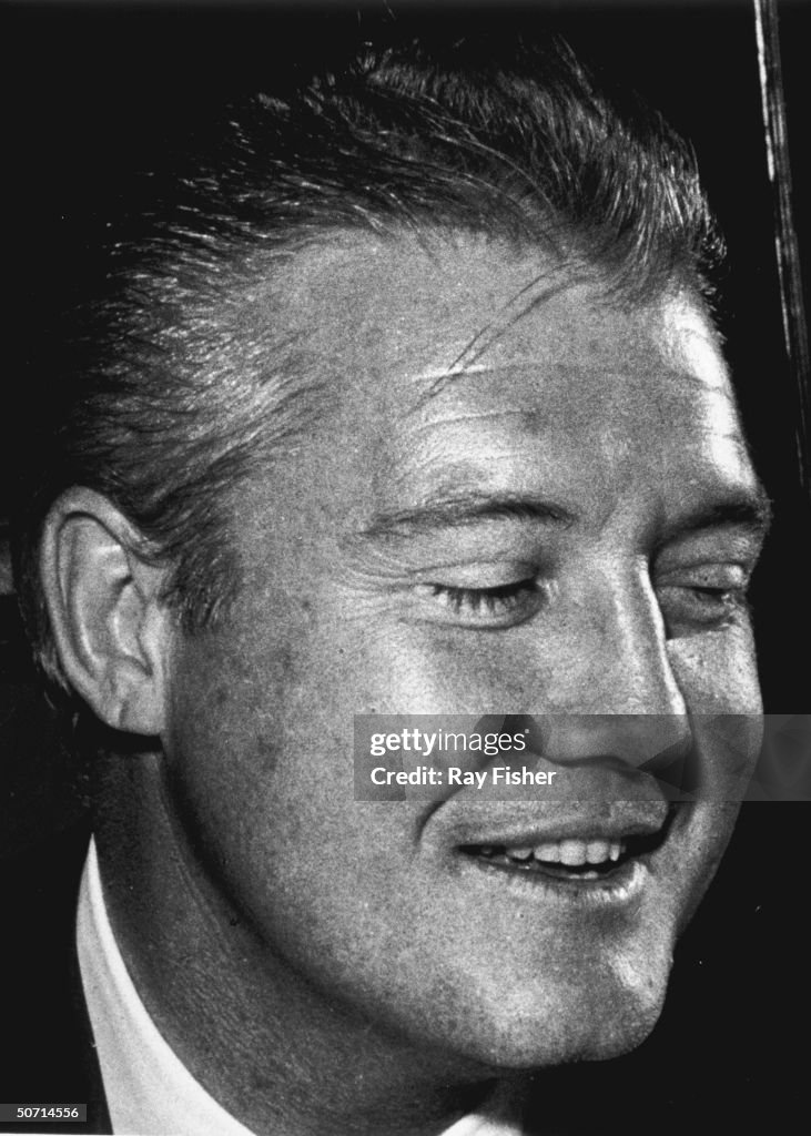 George Reeves Smiling Actor George Reeves, star of the TV show Superman, during dinner at a ...