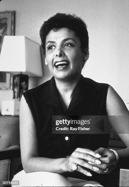 Singer Lena Horne during an interview in her room at the Eden Roc Hotel.