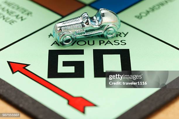 race car piece on a monopoly board - monopoly go stockfoto's en -beelden