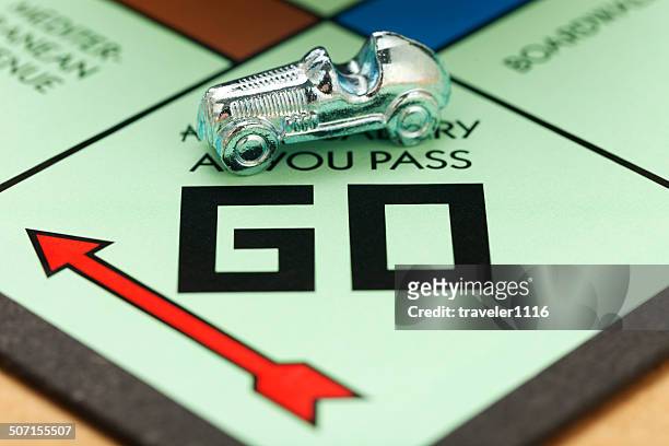 race car piece on a monopoly board - go board game stock pictures, royalty-free photos & images