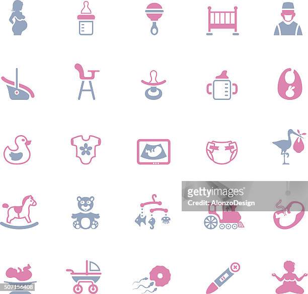 schwangerschaft und baby symbole - toy rattle stock-grafiken, -clipart, -cartoons und -symbole