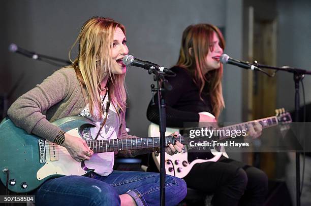 Nina Gordon and Louise Post of Veruca Salt perform onstage at the ASCAP Music Cafe during the 2016 Sundance Film Festival at Sundance ASCAP Music...