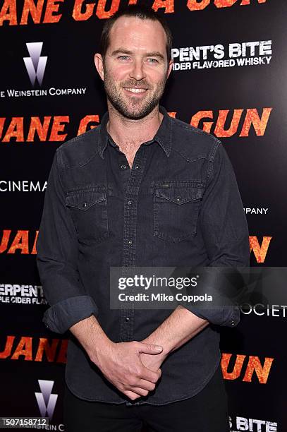 Actor Sullivan Stapleton attends the New York premiere of "Jane Got A Gun" hosted by The Weinstein Company with the Cinema Society and Serpent's Bite...