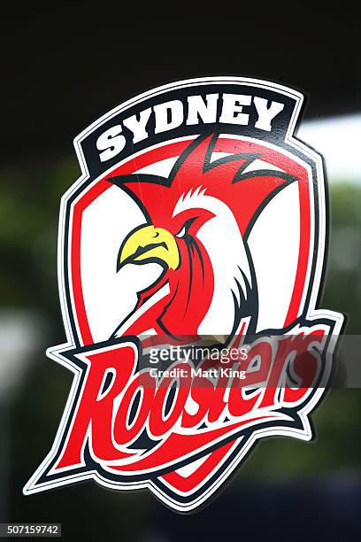 The Sydney Roosters club emblem is seen during a Sydney Roosters training session on January 28, 2016 in Sydney, Australia.