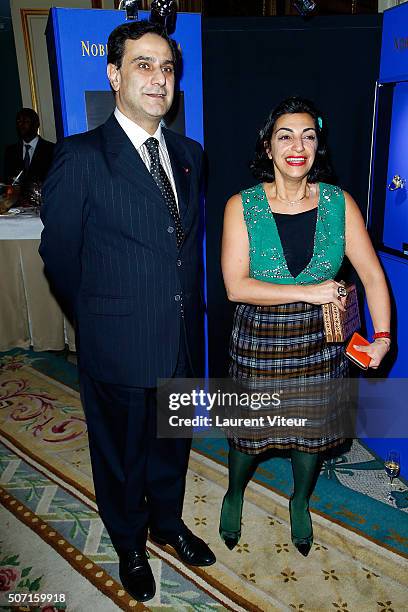 Elie Hatem and Fadia Otte attend the Nobuku Ishikawa Jewellery Exhibition Cocktail at Le Meurice as part of Paris Fashion Week on January 27, 2016 in...