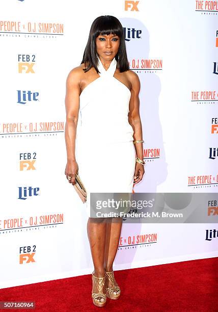 Actress Angela Bassett attends the premiere of FX's 'American Crime Story - The People V. O.J. Simpson' at Westwood Village Theatre on January 27,...