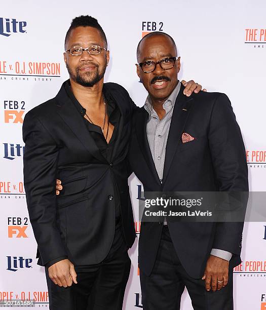 Actors Cuba Gooding, Jr. And Courtney B. Vance attend the premiere of "American Crime Story - The People V. O.J. Simpson" at Westwood Village Theatre...