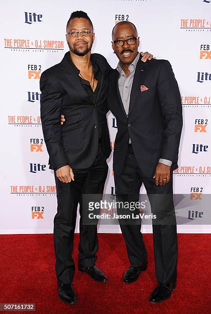 Actors Cuba Gooding, Jr. And Courtney B. Vance attend the premiere of "American Crime Story - The People V. O.J. Simpson" at Westwood Village Theatre...