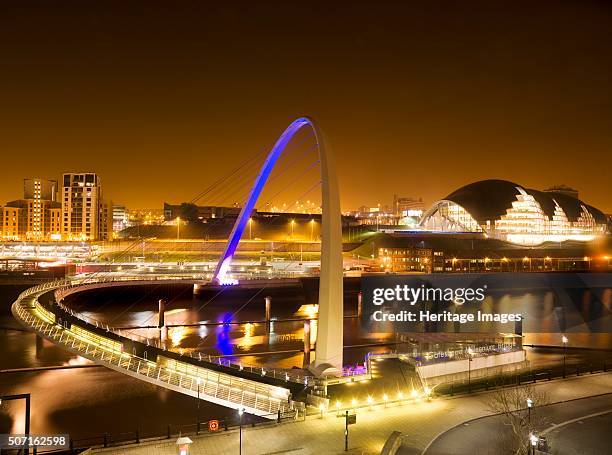 Gateshead Millennium Bridge connecting Gateshead and Newcastle upon Tyne, 2008. General view of bridge at night. Artist: Historic England Staff...