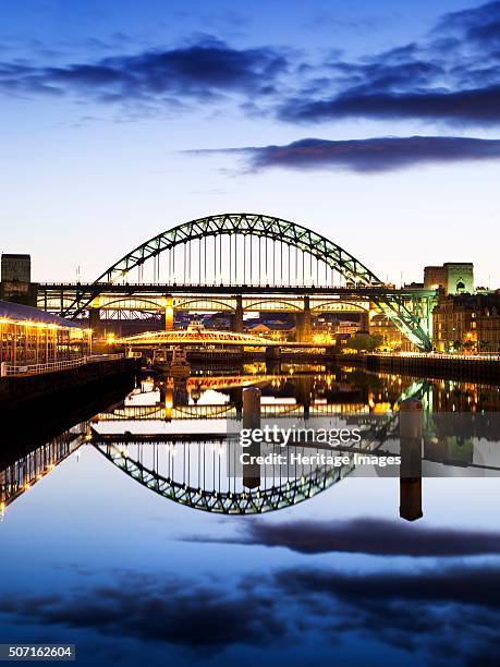 Bridges over the River Tyne, Newcastle upon Tyne, 2008. Twilight view upriver towards the Swing Bridge, High Level Bridge and Tyne Bridge. Artist:...