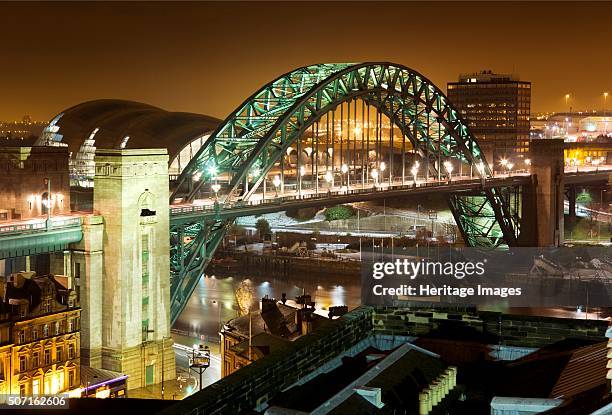 Tyne Bridge, Newcastle upon Tyne, 2008. Night view of the Tyne Bridge with The Sage Gateshead Music Centre beyond. Artist: Historic England Staff...