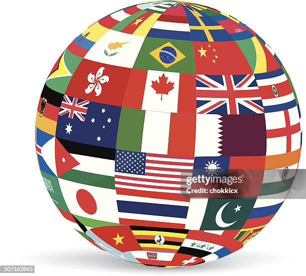 3d globe in collage of flags - thai flag stock illustrations