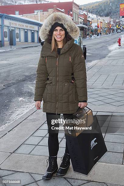 Woman seen wearing Sorel Boots along Main Street on January 27, 2016 in Park City, Utah.