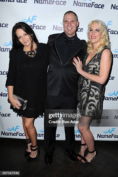 Emma Snowden Jones , Photographer Steve Eichner and Developer Daniela Kirsch attend the NameFace.com launch at No. 8 on January 27, 2016 in New York...