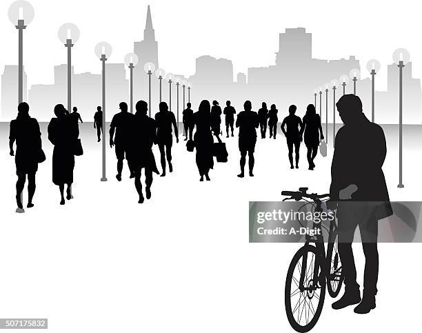 walking bicycle on pedestrian walkways - pedestrian vector stock illustrations