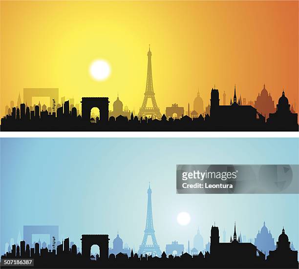 incredibly detailed paris skyline (complete, moveable buildings) - arc de triomphe paris stock illustrations