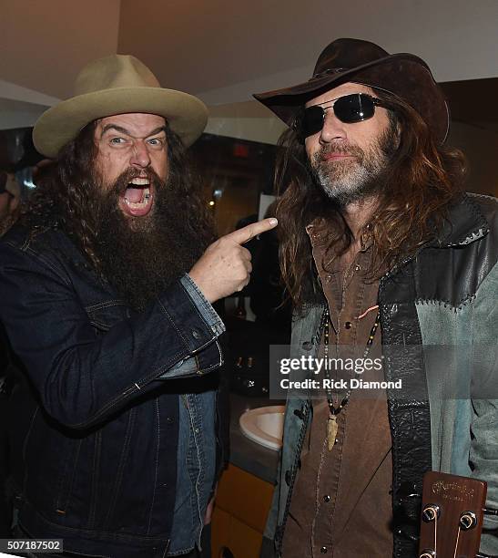 Brit Turner and Richard Turner of Blackberry Smoke backstage Liberty Hall at The Factory on January 27, 2016 in Franklin, Tennessee.