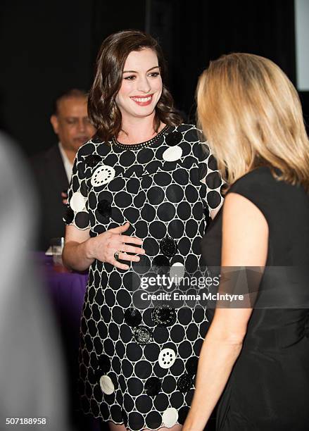 Actress Anne Hathaway attends the LA Art Show and Los Angeles Fine Art Show's 2016 Opening Night Premiere Party Benefiting St. Jude Children's...