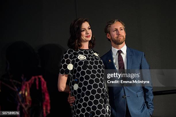 Actress Anne Hathaway and husband Adam Shulman attend the LA Art Show And Los Angeles Fine Art Show's 2016 Opening Night Premiere Party Benefiting...