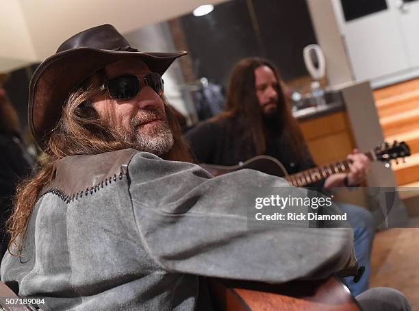 Richard Turner and Paul Jackson of Blackberry Smoke backstage in Liberty Hall at The Factory on January 27, 2016 in Franklin, Tennessee.