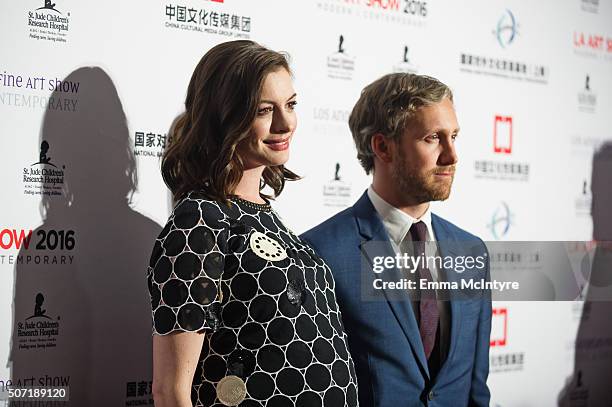 Actress Anne Hathaway and husband Adam Shulman arrive at LA Art Show And Los Angeles Fine Art Show's 2016 Opening Night Premiere Party Benefiting St....