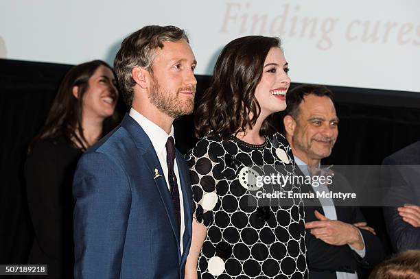 Actress Anne Hathaway and husband Adam Shulman attend the LA Art Show And Los Angeles Fine Art Show's 2016 Opening Night Premiere Party Benefiting...