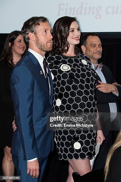 Actress Anne Hathaway and husband Adam Shulman attend the LA Art Show And Los Angeles Fine Art Show's 2016 Opening Night Premiere Party Benefiting...