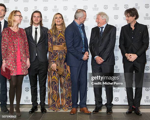 Reinout Scholten van Aschat, Janneke Staarink, Queen Maxima of The Netherlands wearing an Etro jumpsuit, Bero Beyer and Boudewijn Koole attend the...