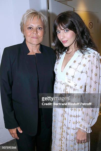 Humorist Muriel Robin and Singer Nolwenn Leroy attend the 'Vivement Dimanche' French TV Show at Pavillon Gabriel on January 27, 2016 in Paris, France.