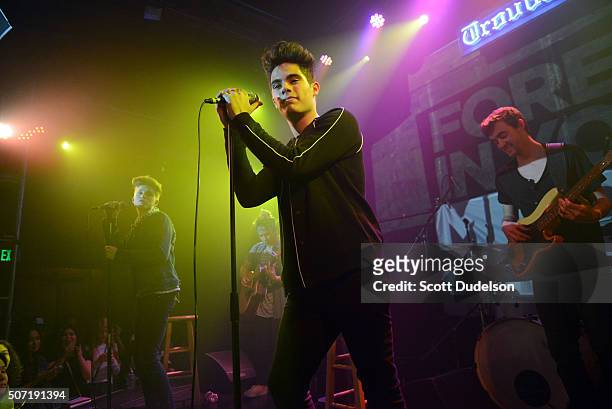 Musicians Ricky Garcia and Emery Kelly of the band Forever in your Mind perform onstage at Troubadour on January 27, 2016 in West Hollywood,...