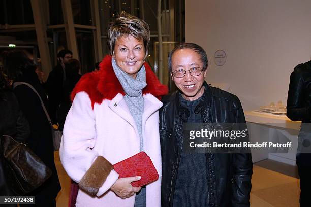 Baroness Myriam Ullens de Schooten and Artist Huang Yong Ping attend the "Bentu" Exhibition at the Louis Vuitton Foundation, Co-organized with the...