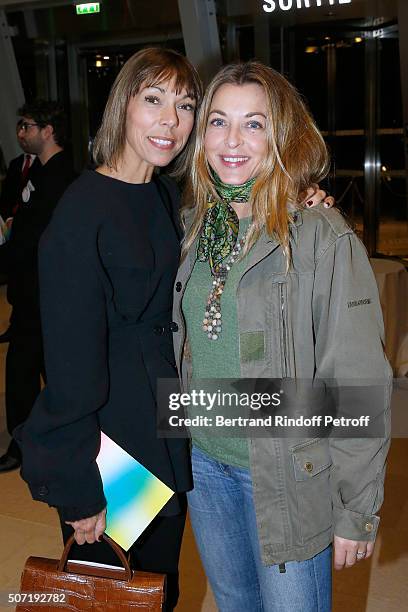 Mathilde Favier and Galerist Arabelle Reille-Mahdavi attend the "Bentu" Exhibition at the Louis Vuitton Foundation, Co-organized with the "Ullens...